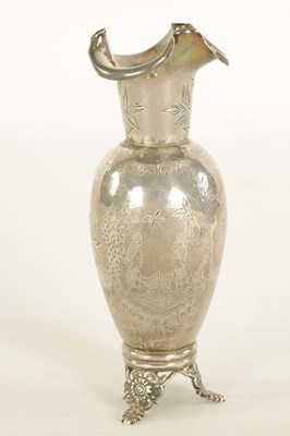 Lot 87 - A 19TH CENTURY CHINESE SILVER ENGRAVED VASE