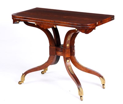 Lot 869 - A STYLISH REGENCY FIGURED ROSEWOOD CARD TABLE...