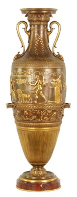 Lot 458 - A FRENCH 'NEO-GREC' GILT AND PATINATED-BRONZE VASES DESIGNED BY FERDINAND LEVILLIAN (FRENCH, 1837-1905), CAST BY FERDINAND BARBEDIENNE