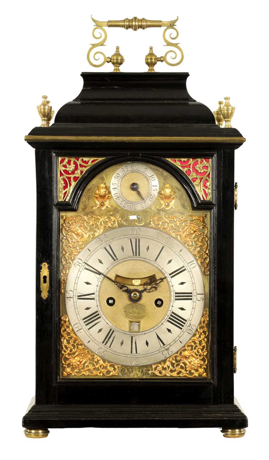 Lot 741 - DANIEL DELANDER, LONDON. AN EARLY 18TH CENTURY EBONY VENEERED PULL QUARTER REPEATING BRACKET CLOCK