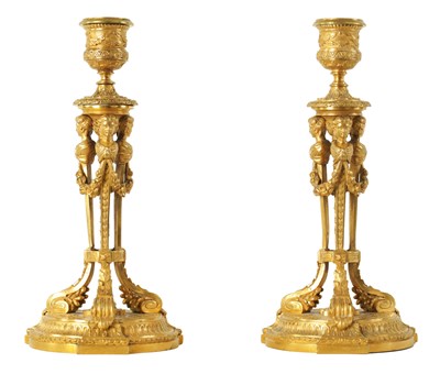 Lot 500 - A PAIR OF LATE 18TH CENTURY FRENCH ORMOLU FIGURAL CANDLESTICKS