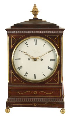 Lot 696 - D. & W. MORICE, CORNHILL, LONDON. A LATE REGENCY BRASS INLAID ROSEWOOD DOUBLE FUSEE BRACKET CLOCK