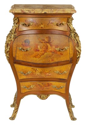 Lot 871 - A 19TH CENTURY FRENCH LOUIS XVI STYLE VERNIS MARTIN ORMOLU MOUNTED BOMBE SHAPED CHEST