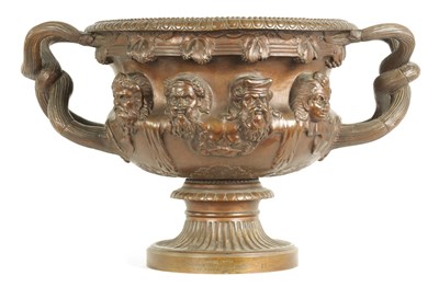 Lot 544 - A LARGE LATE 19TH CENTURY PATINATED BRONZE "WARWICK VASE" BY THE BARBEDIENNE FOUNDRY