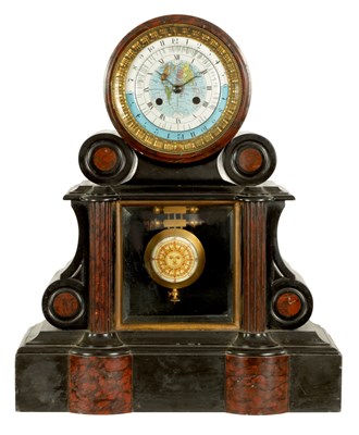 Lot 804 - A RARE LATE 19TH CENTURY FRENCH BLACK AND ROUGE MARBLE 'WORLD TIME' MANTEL CLOCK