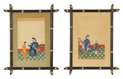 Lot 1180 - A PAIR OF EARLY 19TH CENTURY CHINESE WATERCOLOURS ON SILK