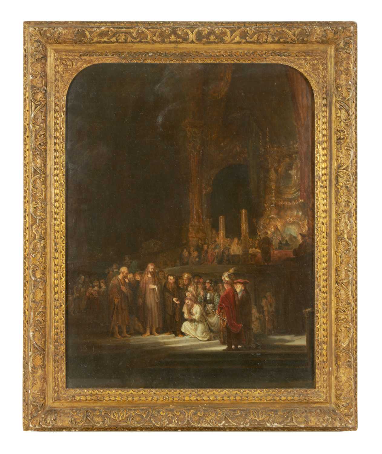 Lot 646 - FOLLOWER OF REMBRANDTS THE WOMEN TAKEN IN ADULTERY’ A LATE 19TH/EARLY 20TH CENTURY OIL ON BOARD