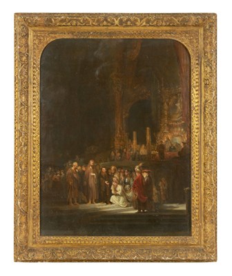 Lot 646 - FOLLOWER OF REMBRANDTS THE WOMEN TAKEN IN ADULTERY’ A LATE 19TH/EARLY 20TH CENTURY OIL ON BOARD