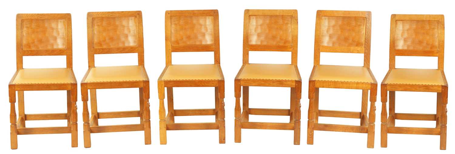 Lot A SET OF SIX ROBERT ‘MOUSEMAN’ THOMPSON AZED OAK DINING CHAIRS