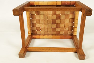 Lot 975 - AN ALAN ‘ACORN MAN’ GRAINGER AZED OAK LEATHER TOP STOOL