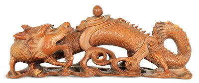 Lot 1010 - A 19TH CENTURY CHINESE CARVED BOXWOOD CARVED DRAGON