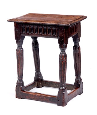 Lot 740 - A GOOD EARLY 17TH CENTURY OAK JOINT STOOL the...