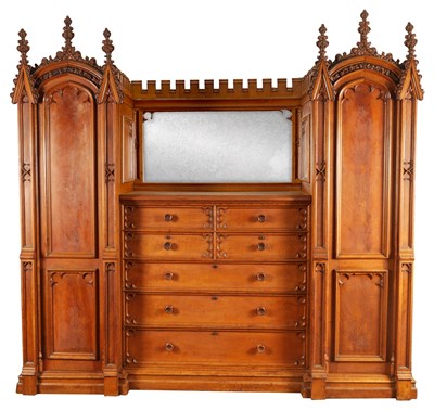 Lot 925 - AN IMPRESSIVE AESTHETIC PERIOD GOTHIC REVIVAL OAK WARDROBE IN THE MANNER OF PUGIN