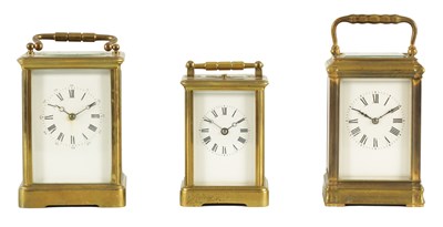 Lot 1104 - THREE LATE 19TH CENTURY FRENCH BRASS CASED CARRIAGE CLOCKS