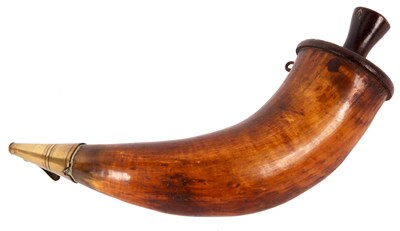 Lot 380 - A 19th Century POWDER HORN with turned cover...
