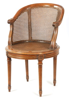 Lot 1349 - A LATE 19TH CENTURY FRENCH BERGERE REVOLVING DESK CHAIR