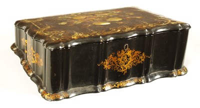 Lot 559 - A 19TH CENTURY PAPIER MACHE MOTHER OF PEARL INLAID WRITING BOX