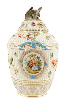 Lot 73 - A LATE 19TH CENTURY DRESDEN LARGE VASE AND COVER IN THE MANNER OF AUGUSTUS REX