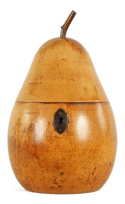 Lot 582 - A GOOD GEORGE III PEAR-SHAPED FRUIT WOOD TEA CADDY