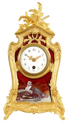 Lot 759 - A 19TH CENTURY FRENCH ORMOLU AND LIMOGES PANELLED MANTEL CLOCK