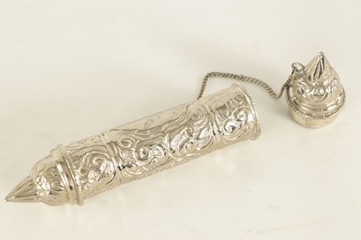 Lot 342 - A 20TH CENTURY INDIAN SILVER SCROLL HOLDER