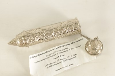 Lot 342 - A 20TH CENTURY INDIAN SILVER SCROLL HOLDER