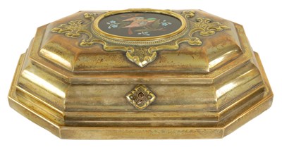 Lot 454 - A LATE 19TH CENTURY GILT BRASS AND PIETRA DURA JEWELLERY CASKET