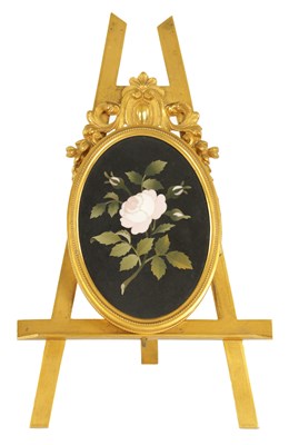 Lot 475 - A LATE 19TH CENTURY GILT BRASS PIETRA DURA EASEL PHOTO FRAME RETAILED BY E. SCOTI FIRENZE NO. 226