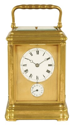 Lot 495 - A 19TH CENTURY FRENCH GILT BRASS GORGE CASED REPEATING CARRIAGE CLOCK