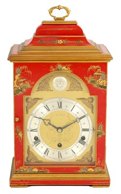 Lot 1178 - A 20TH CENTURY F.W. ELLIOT LTD RETAILED BY MAPPIN AND WEBB. A THREE TRAIN WESTMINSTER CHIME CHINOISERIE DECORATED INVERTED BELL TOP MANTLE CLOCK