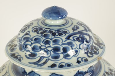 Lot 210 - AN 18TH CENTURY CHINESE BLUE AND WHITE TAPERING SHOULDERED VASE AND COVER