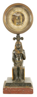 Lot 719 - A LATE 19TH CENTURY EGYPTIANESQUE GILT BRONZE ANEROID DESK BAROMETER