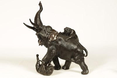 Lot 100 - AN IMPRESSIVE JAPANESE MEIJI PERIOD PATINATED BRONZE ELEPHANT SCULPTURE OF LARGE SIZE