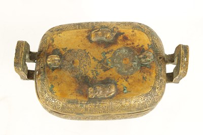 Lot 203 - AN EARLY CHINESE GILT BRONZE FOOD VESSEL