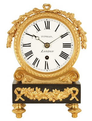 Lot 705 - TUPMAN, LONDON. AN ENGLISH REGENCY MARBLE AND ORMOLU FUSEE MANTEL CLOCK