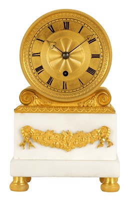 Lot 715 - YOUNG AND SON, STRAND, LONDON. AN ENGLISH REGENCY MARBLE AND ORMOLU FUSEE MANTEL CLOCK