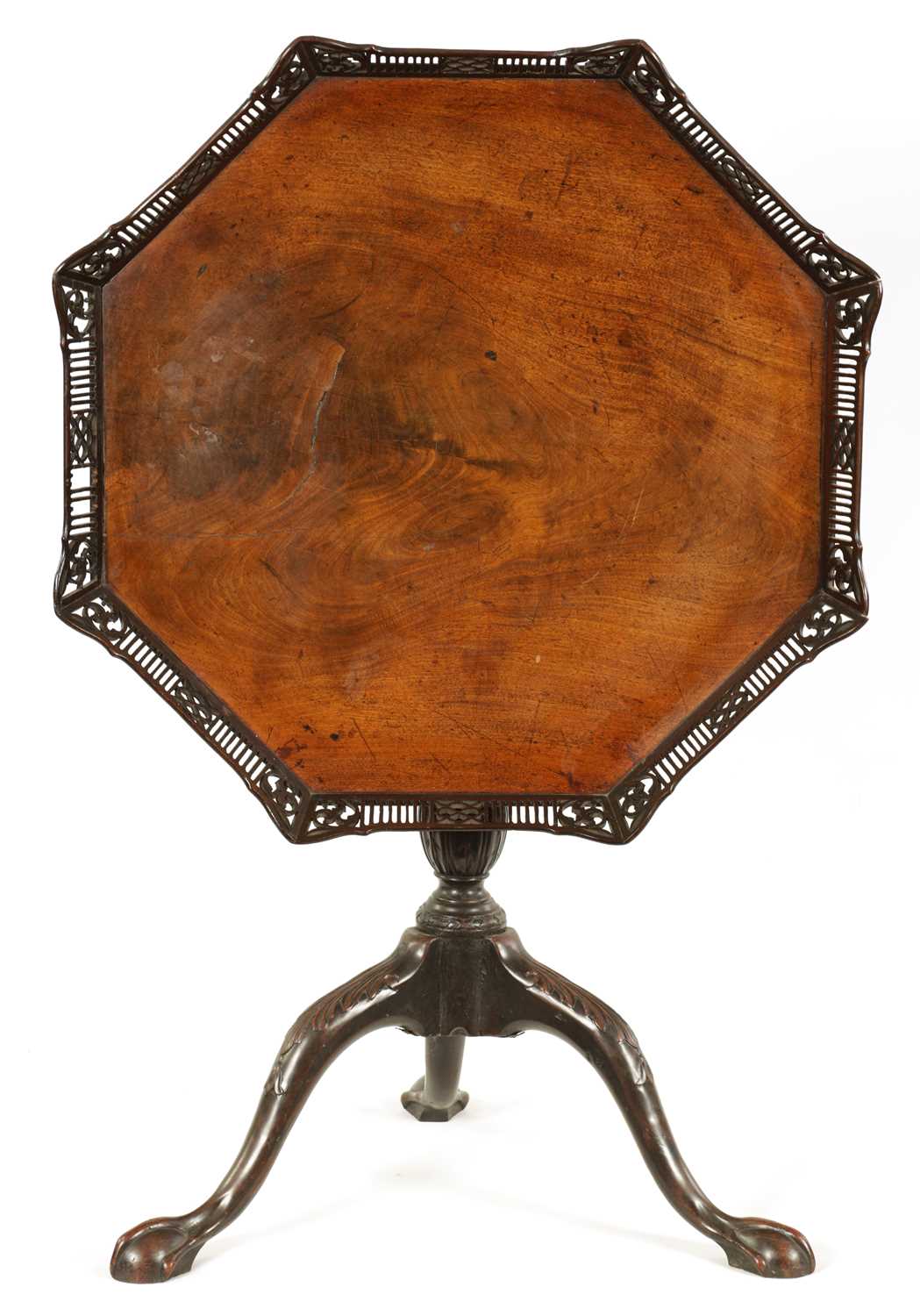 Lot 791 - A GEORGE III MAHOGANY CHIPPENDALE DESIGN OCTAGONAL TILT TOP SUPER TABLE