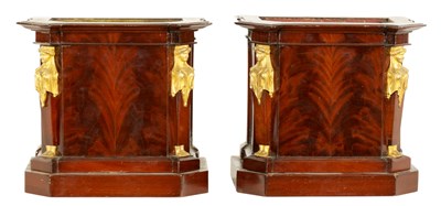 Lot 563 - A PAIR OF 19TH CENTURY REGENCY STYLE FLAMED MAHOGANY JARDINIERES