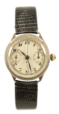 Lot 286 - A GENTLEMAN’S 1920’S SILVER CASED SINGLE BUTTON CHRONOGRAPH WRIST WATCH