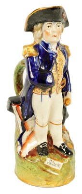 Lot 1417 - A 19TH CENTURY STAFFORDSHIRE FIGURAL TOBY JUG OF ADMIRAL LORD NELSON