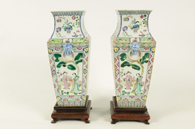 Lot 192 - A PAIR OF CHINESE REPUBLIC FAMILLE VERTE SQUARE SECTION VASES
