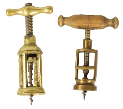 Lot 1053 - TWO 19TH CENTURY BRASS CORK SCREWS