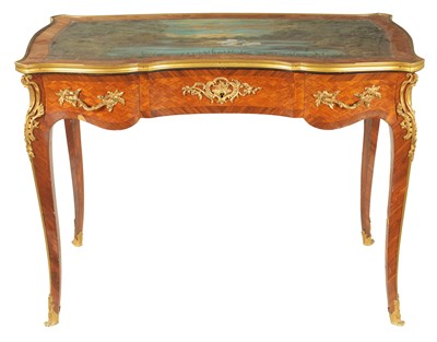 Lot 1197 - A 19TH CENTURY KING-WOOD PARQUETRY AND ORMOLU MOUNTED WRITING TABLE