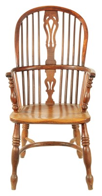 Lot 1306 - A 19TH CENTURY YEW-WOOD AND ELM HIGH BACK WINDSOR CHAIR