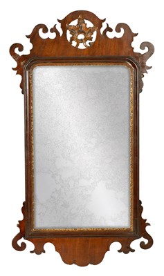 Lot 1107 - A GEORGE III MAHOGANY HANGING MIRROR