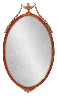 Lot 1373 - A LATE 19TH CENTURY ADAM STYLE MAHOGANY OVAL SHAPED HANGING MIRROR