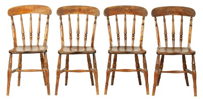 Lot 1191 - A SET OF FOUR 19TH CENTURY ELM AND FRUIT WOOD KITCHEN CHAIRS