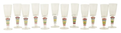 Lot 1357 - A SET OF TWELVE 20TH CENTURY SWEDISH WINE GLASSES BY BLOCK