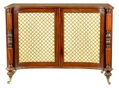 Lot 919 - A WILLIAM IV CONCAVE FRONTED MAHOGANY SIDE CABINET