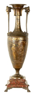 Lot 542 - A 19TH CENTURY FRENCH BRONZE AND ROUGE MARBLE AMPHORA VASE SIGNED BARBEDIENNE